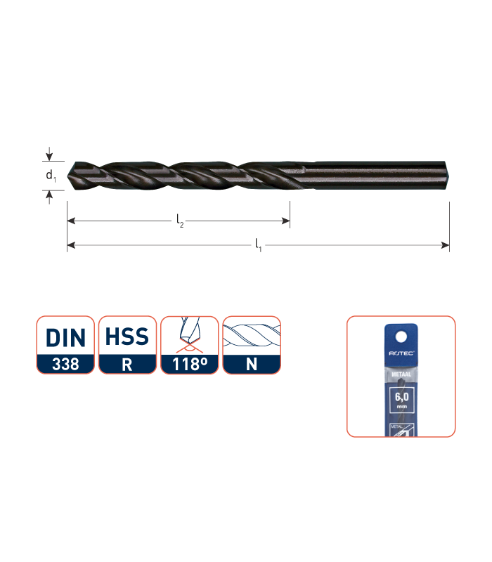 ROTEC HSS-R Spiraalboor DIN 338N gewalst   1,0 mm / v.e.2 stuks per 2