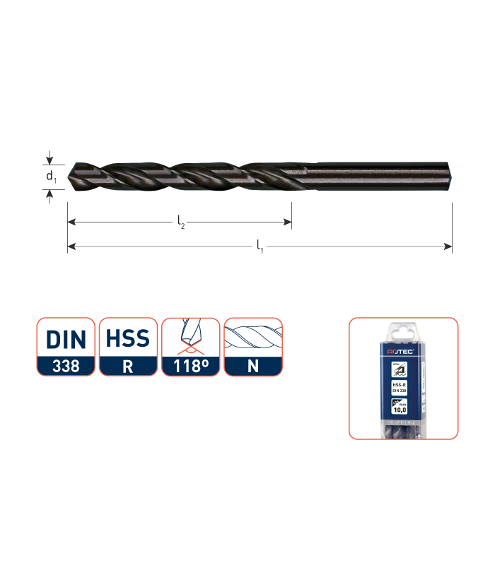 ROTEC HSS-R Spiraalboor DIN 338N gewalst   2,6 mm per 10