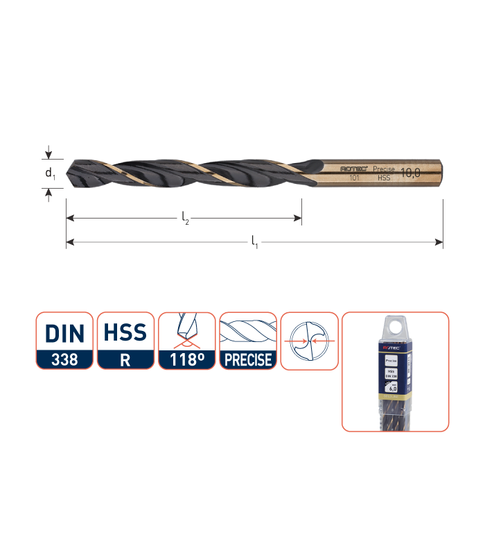 ROTEC HSS Spiraalboor DIN 338N Precise  1,1 mm per 10