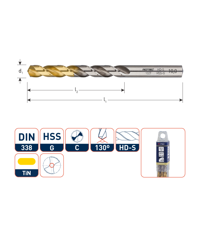 ROTEC HSS-G Spiraalboor DIN 338 HD-S TOP  3,20 mm per 10