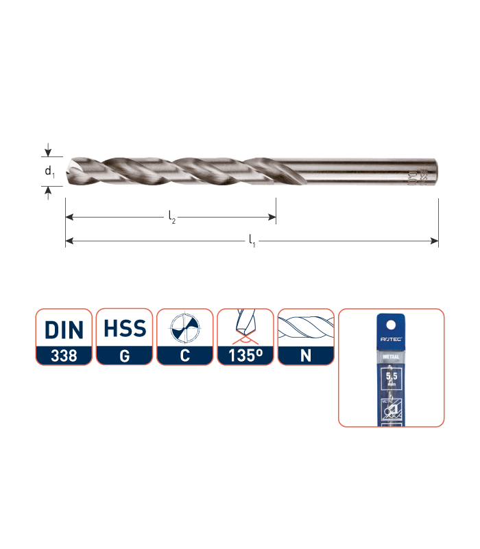 ROTEC HSS-G Spiraalb. DIN 338   1,0 mm/2st in Etui per 2