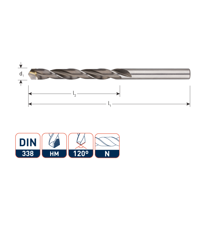 HSS Spiraalboor DIN 338 N met HM snijkant   2,1 mm per 1