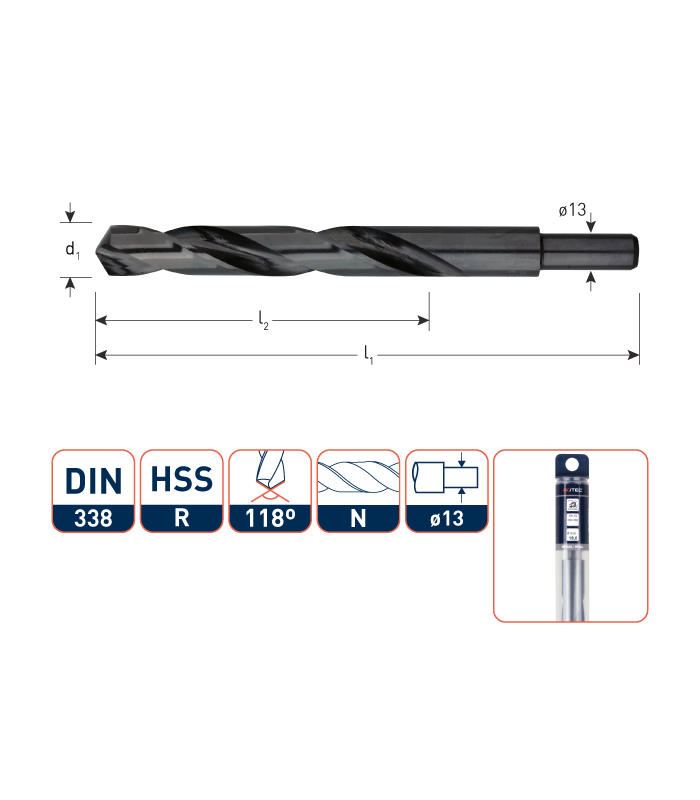 ROTEC HSS Spiraalboor DIN 338 (Schacht-13) 17,0 mm per 1