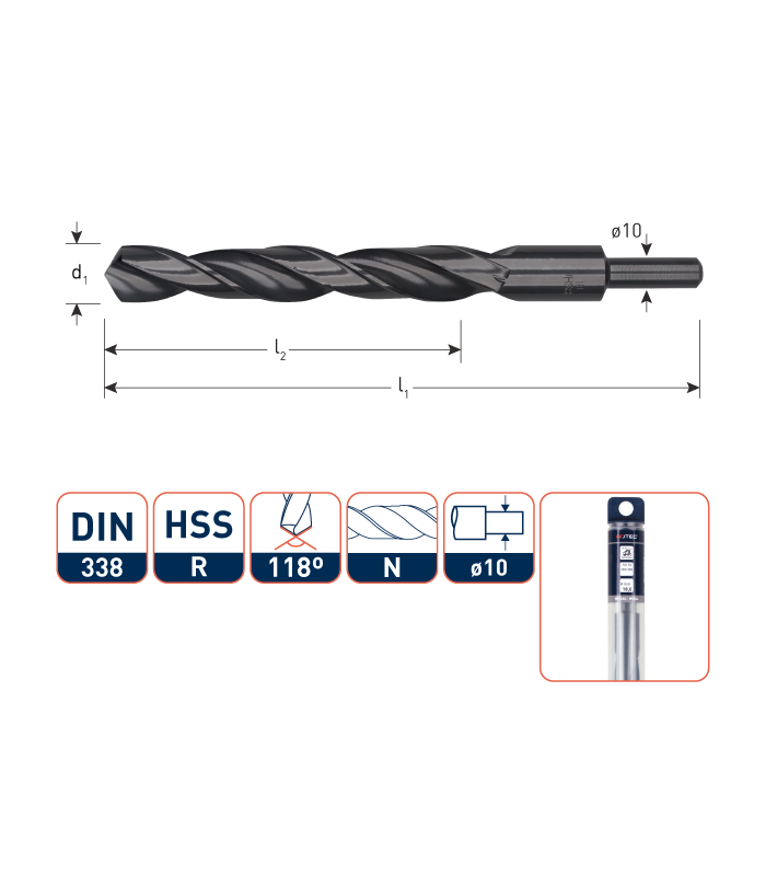 ROTEC HSS Spiraalboor DIN 338 (Schacht-10) 11,0 mm per 1