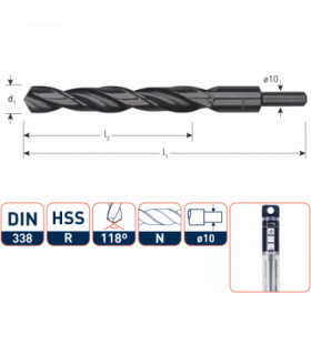 ROTEC HSS Spiraalboor DIN 338 (Schacht-10) 18,5 mm per 1