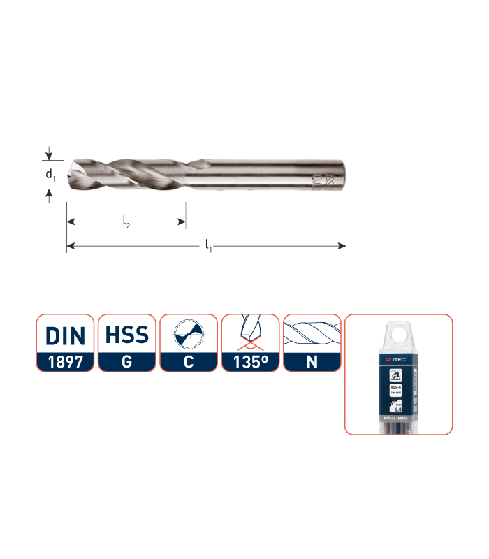 ROTEC HSS-G Plaatwerkboor DIN 1897 splitpoint  1,3 mm per 10