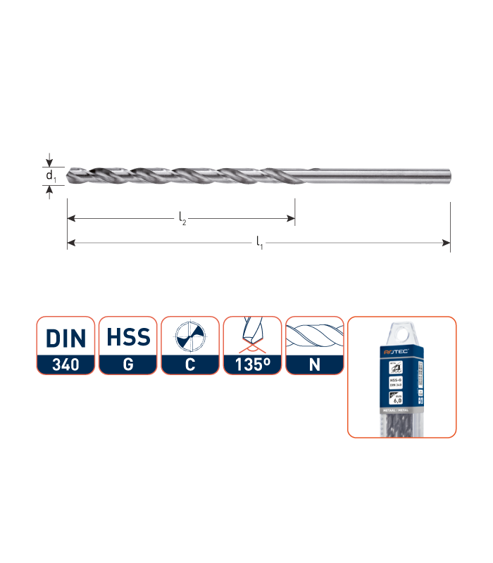 HSS-G Spiraalboor DIN 340 splitpoint  4,3x126 mm per 10