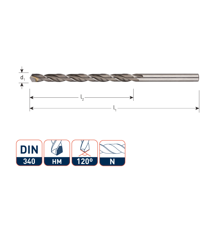 HSS Spiraalboor DIN 340 N met HM snijkant   2,0 x85 mm per 1