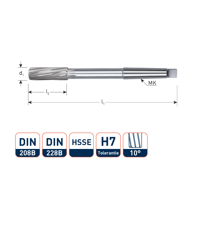 ROTEC HSSE MK-Machineruimer DIN 208B H7   5,0 mm per 1