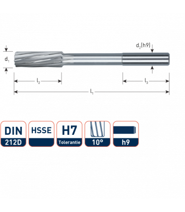 ROTEC HSSE Machineruimer cil. DIN 212D H7   6,5 mm per 1