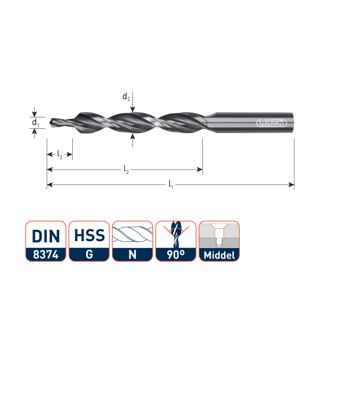 Werkö HSS Meerfasenboor DIN 8374 90°  M 8    17,2x9,0 per 0