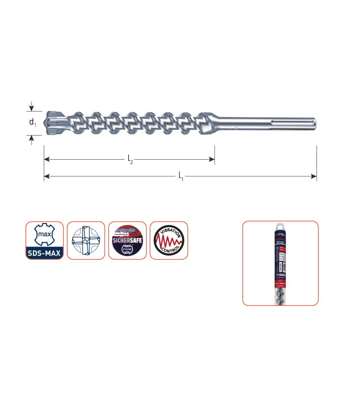 Hamerboor SDS-MAX 'Zentro'  12,0x600/740 mm per 0