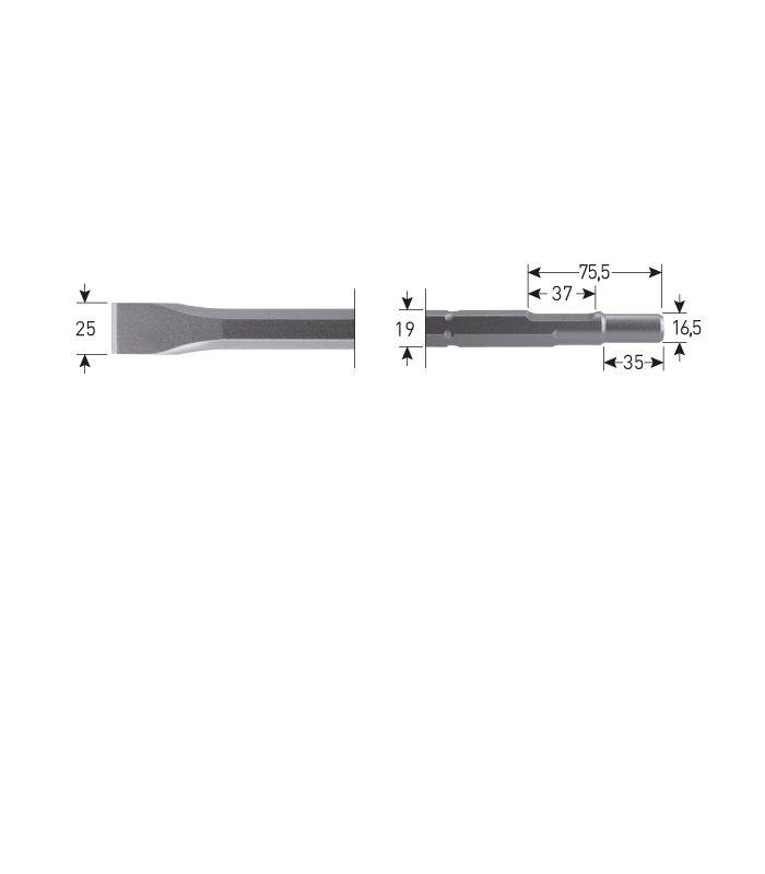 6-kant Plattebeitel   300 mm    6-kant19,0 /16,5x35 per 1