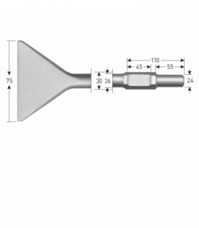 6-kant Spadebeitel     75x400mm  6-kant30,0 /24x55mm per 1