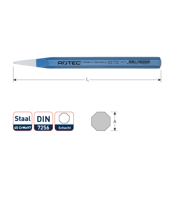 Puntbeitel 8-kantig DIN 7256  16x250 mm per 1