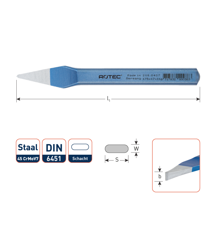 Ritsbeitel vlak-ovaal DIN 6451  7x175 mm per 1