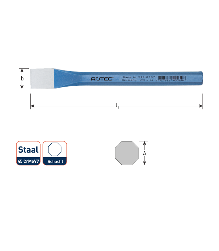 Koudbeitel 8-kantig  20x175 mm per 1