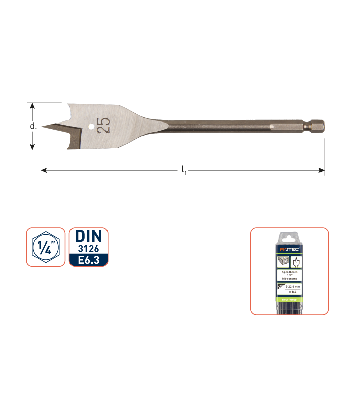 Speedboor met 1/4 bit-aansluiting  25,0x160 mm (VPE10) per 10