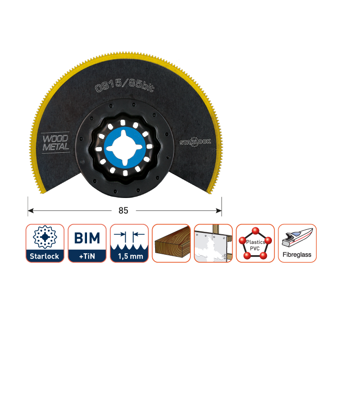 ROTEC OSF15/85bit Oscillerend Bi-Metal-TIN segm.zaagbl.vlak d-85mm per 1