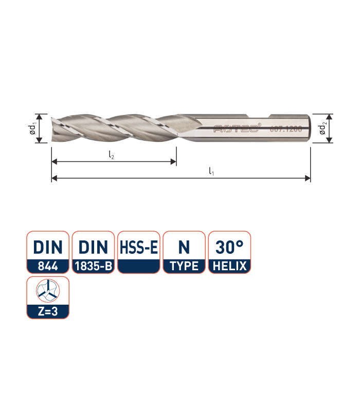 ROTEC HSS-E Universeelfrees, ongecoat, ø3
ø3x12x56xø6mm Z-3 / DIN 844-B / Lang
 per 0