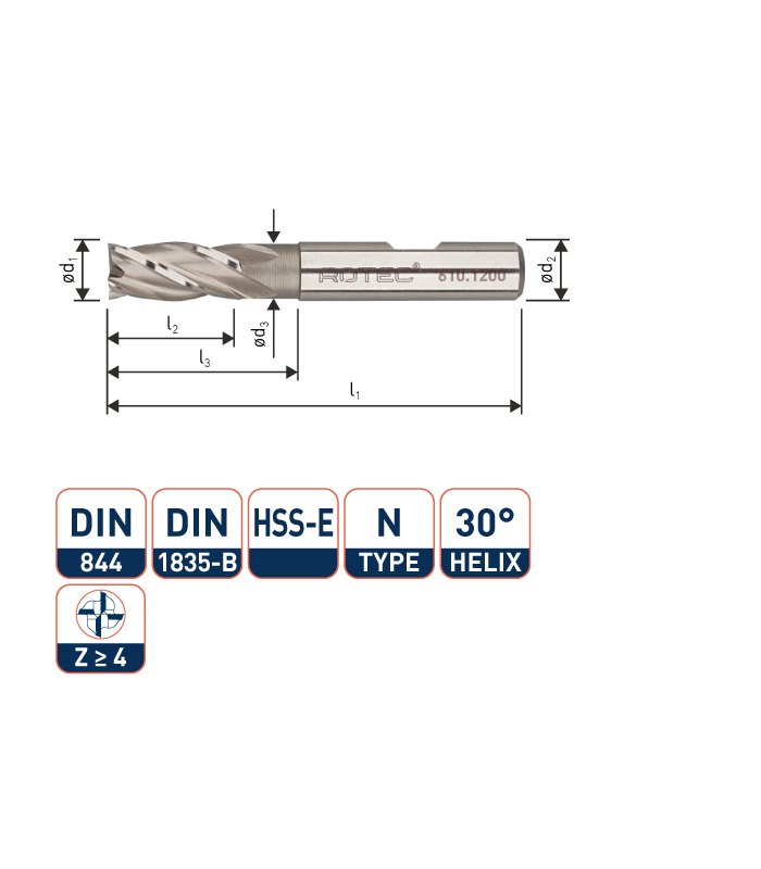 ROTEC HSS-E Vingerfrees, ongecoat, ø4
ø4x11x55xø6mm Z-4 / DIN 844-B / Kort
 per 0