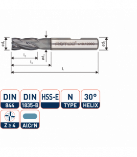 ROTEC HSS-E Vingerfrees, AlCrN-gecoat, ø6
ø6x13x57xø6mm...