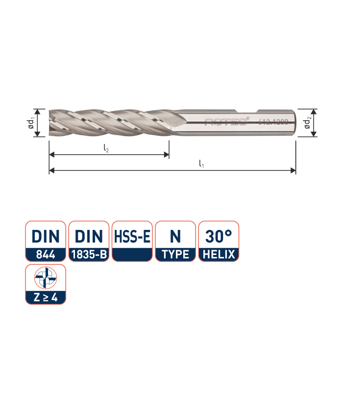 ROTEC HSS-E Vingerfrees, ongecoat, ø8
ø8x38x82xø8mm Z-4 / DIN 844-B / Lang
 per 0