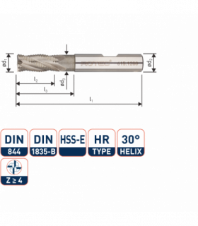 ROTEC HSS-E Ruwfrees, ongecoat, ø7
ø7x16x60xø8mm Z-4 / HR...