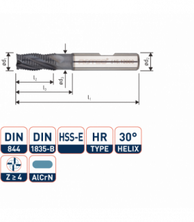 ROTEC HSS-E Ruwfrees, AlCrN-gecoat, ø20
ø20x38x104xø20mm...