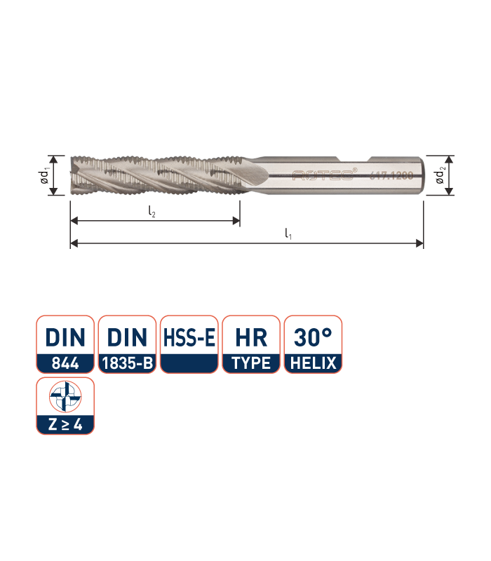 ROTEC HSS-E Ruwfrees, ongecoat, ø6
ø6x24x68xø6mm Z-4 / HR / DIN 844-B / Lang
 per 0