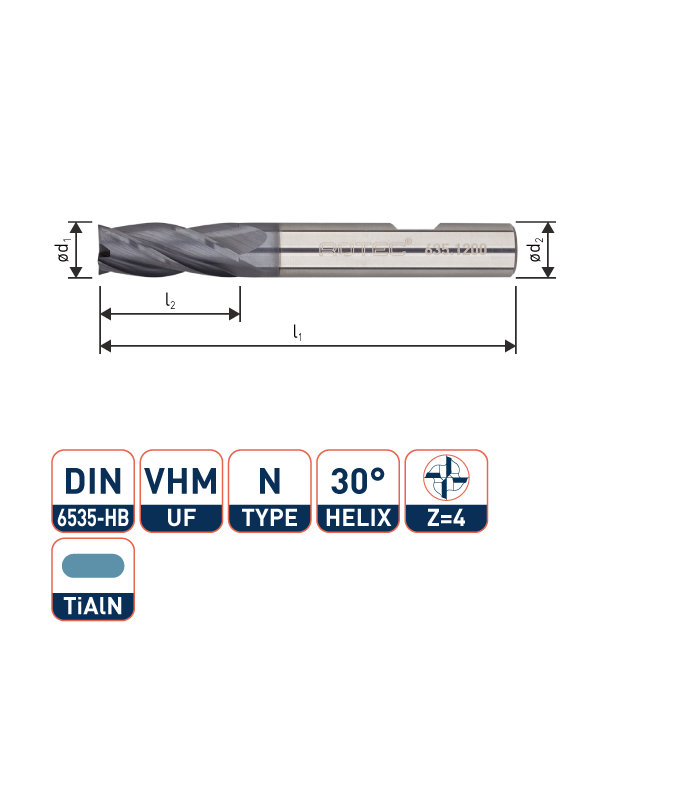 ROTEC VHM Vingerfrees, TiAlN-gecoat, ø3
Silver Line / ø3x12x50xø6mm Z-4 / Lang
 per 1