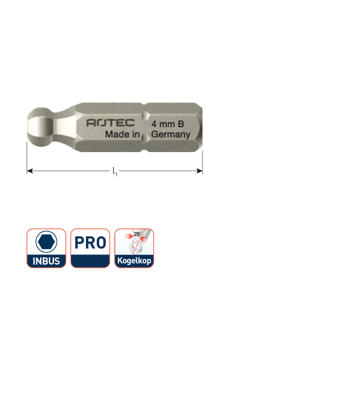 PRO Insertbit inbusSW2,5 L-25mm C 6,3 Kogelkop BASIC per 1