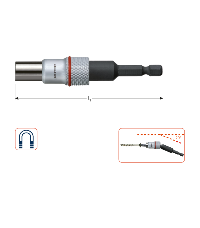 Magn.bithouder E6,3x65mm type ANGLE per 1