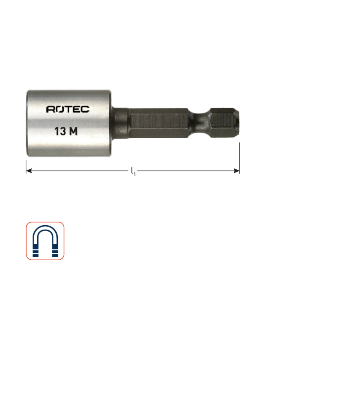 Magn. dopsleutel E 6,3 x 50mm  7,0mm per 1