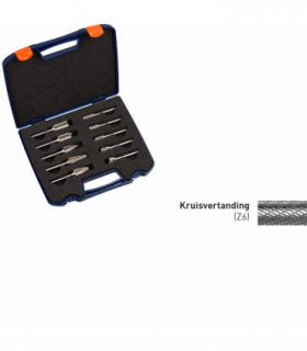 10-dlg. set stiftfrezen  kruisvertanding (Z6)
 ø 9,6 mm...