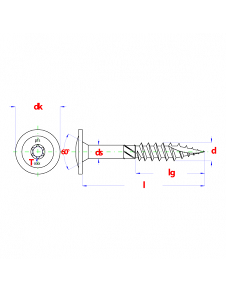 Flenskophoutschroef * 10x160 Zn (T40) deeldraad - T-ster - flenskop dia (25) punt 17 en freesribben op de schacht (50st)