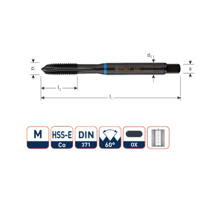 HSS-Co INOX 1000 Machinetap  metrisch  DIN 371  doorlopend
