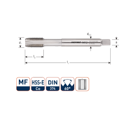 HSS-Co 800 Machinetap  metrisch fijn  DIN 374  doorlopend