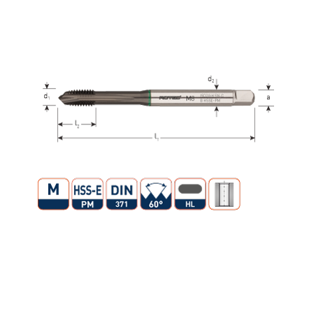 HSSE-PM S-NC Machinetap  metrisch  DIN 371  doorlopend